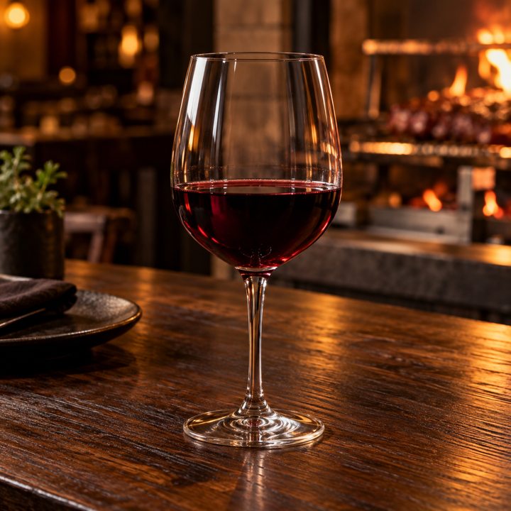 Taça de vinho tinto servida no Rústico