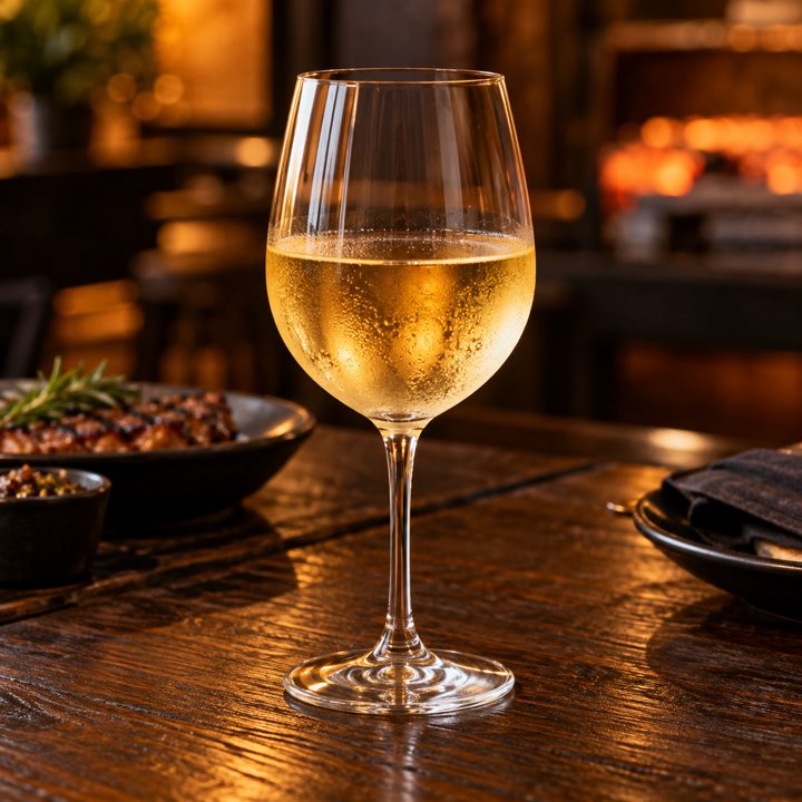 Taça de vinho branco servida no Rústico